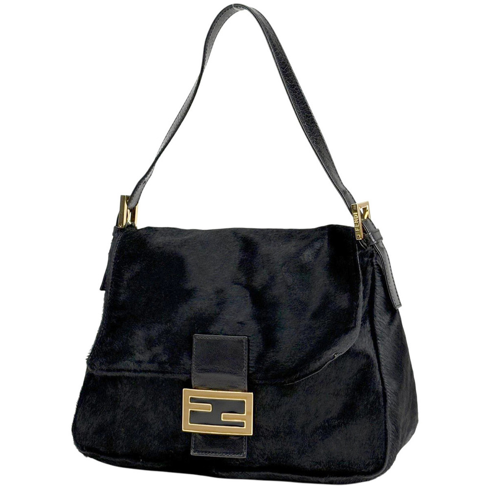 Fendi Zucca Shoulder Bag Mamma Baguette Calfskin Black